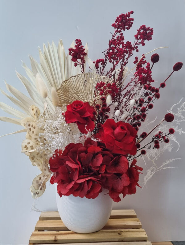 romantic red preserved flower arrangement medium