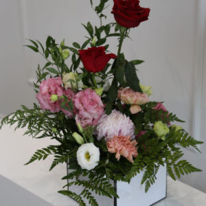 Roses with mixed seasonal flowers in a Large Box