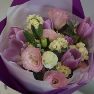 Tulips, roses and seasonal flower bouquet